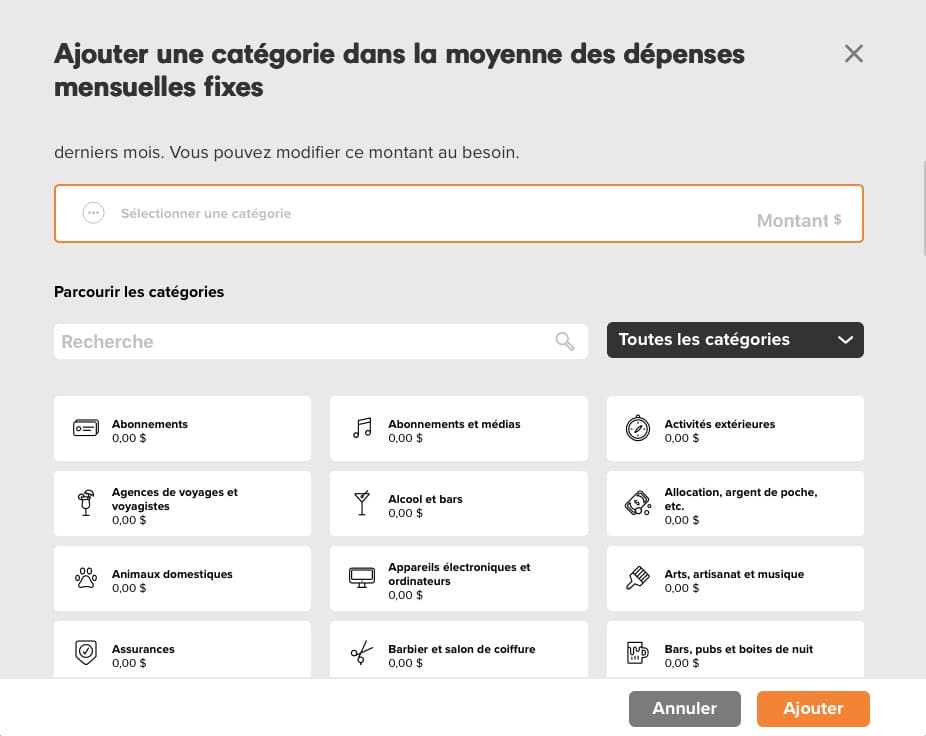 Capture d'écran de l'outil Limite de Dépenses de Tangerine