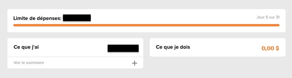 Capture d'écran de l'outil Limite de Dépenses de Tangerine