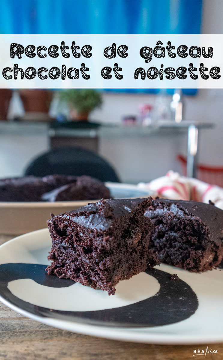Image pour Pinterest : gâteau chocolat et noisette
