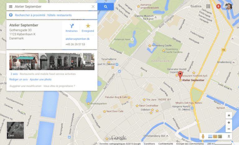 Capture d'écran Google Maps de Copenhague