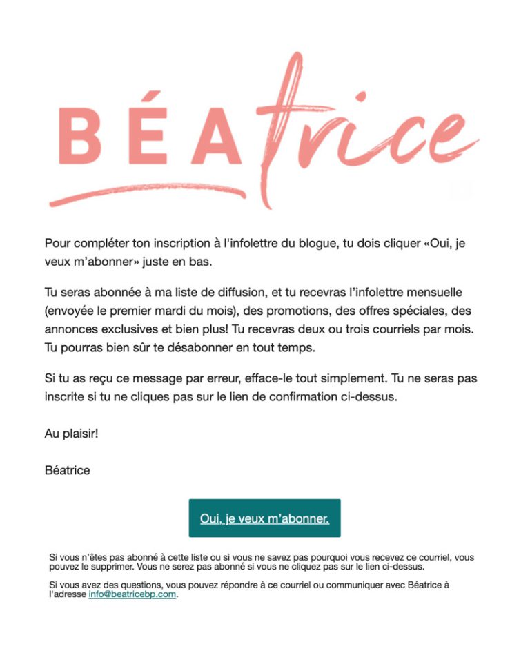 Confirmer abonnement à l'infolettre