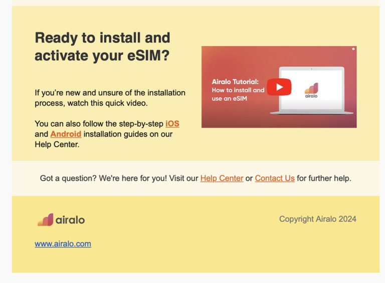 Capture d'écran courriel de confirmation achat eSim